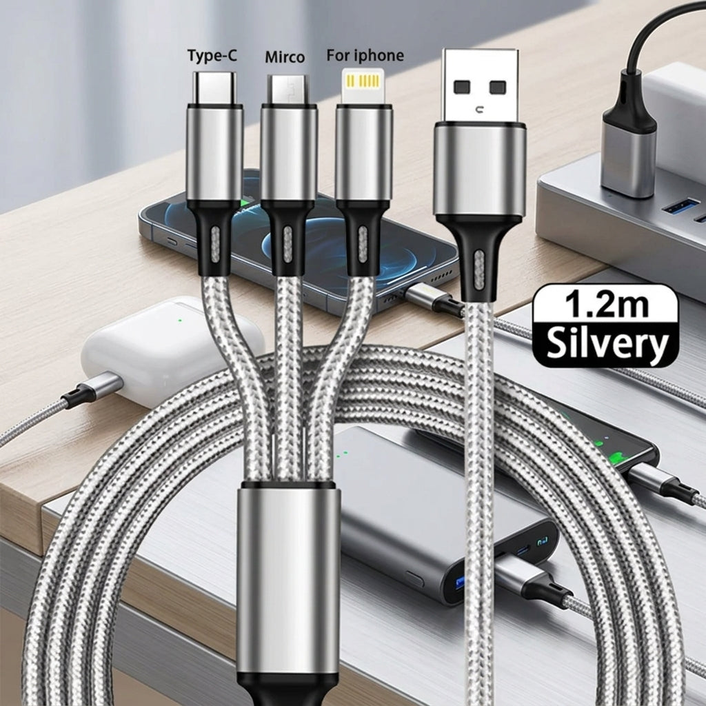 Triade – Cavo di Ricarica Rapida 3 in 1, 1,2 m, Intrecciato, per iOS / Android / Type-C