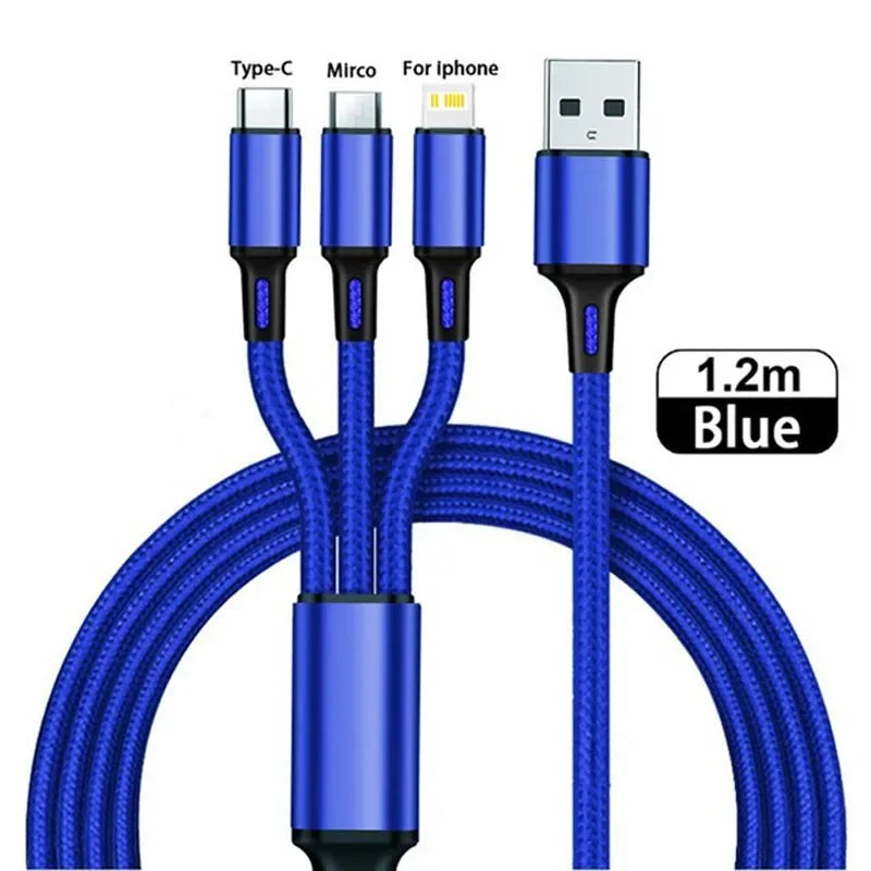 Triade – Cavo di Ricarica Rapida 3 in 1, 1,2 m, Intrecciato, per iOS / Android / Type-C