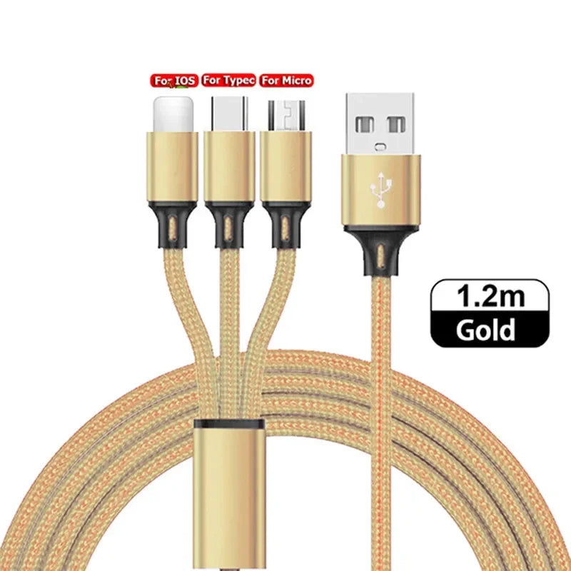 Triade – Cavo di Ricarica Rapida 3 in 1, 1,2 m, Intrecciato, per iOS / Android / Type-C