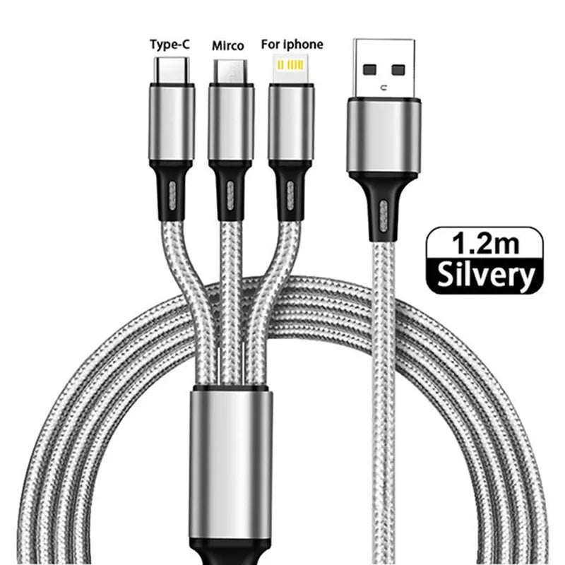 Triade – Cavo di Ricarica Rapida 3 in 1, 1,2 m, Intrecciato, per iOS / Android / Type-C