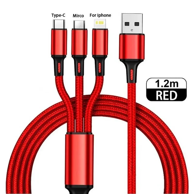 Triade – Cavo di Ricarica Rapida 3 in 1, 1,2 m, Intrecciato, per iOS / Android / Type-C