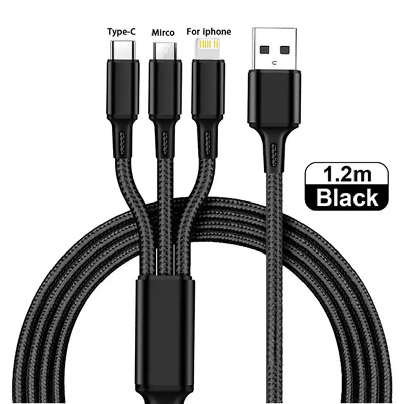 Triade – Cavo di Ricarica Rapida 3 in 1, 1,2 m, Intrecciato, per iOS / Android / Type-C